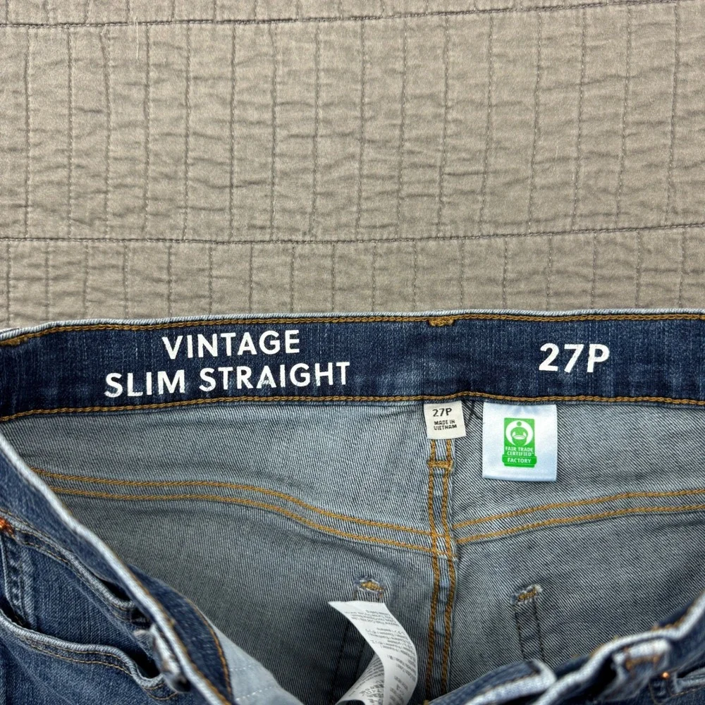 J Crew Vintage Slim Straight Jeans Medium Wash Raw Hem 27P Petite High Rise
